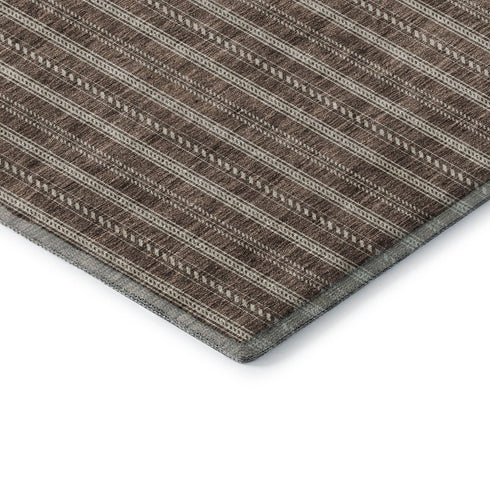 8' X 10' Brown And Ivory Striped Washable Area Rug With UV Protection