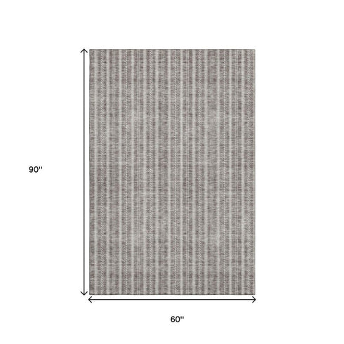 5' X 8' Taupe And Ivory Striped Washable Area Rug With UV Protection