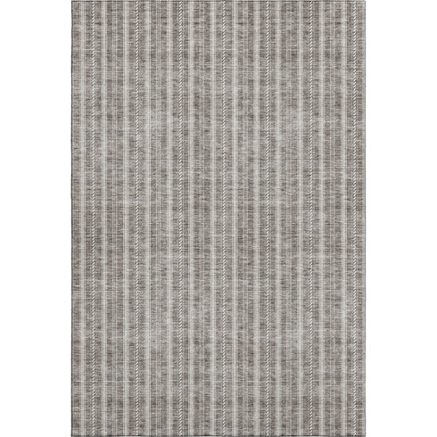 5' X 8' Taupe And Ivory Striped Washable Area Rug With UV Protection