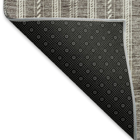 5' X 8' Taupe And Ivory Striped Washable Area Rug With UV Protection