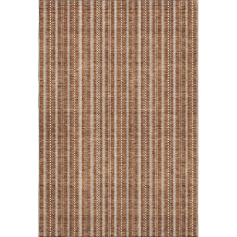 9' X 12' Terra Cotta And Beige Striped Washable Area Rug With UV Protection