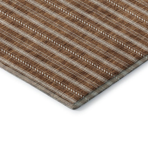 9' X 12' Terra Cotta And Beige Striped Washable Area Rug With UV Protection