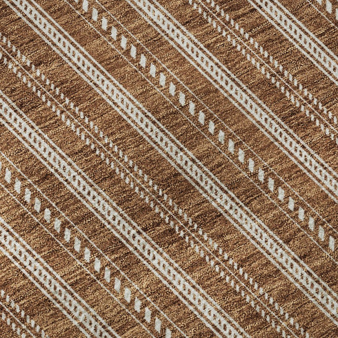 9' X 12' Terra Cotta And Beige Striped Washable Area Rug With UV Protection
