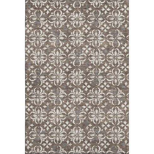 5' X 8' Brown And Ivory Floral Washable Area Rug With UV Protection