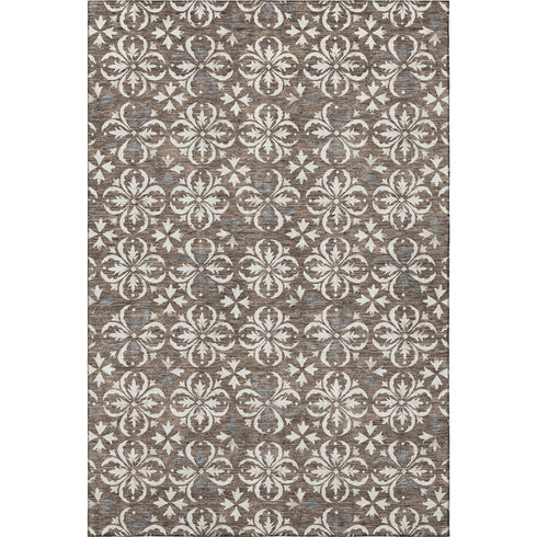 5' X 8' Brown And Ivory Floral Washable Area Rug With UV Protection