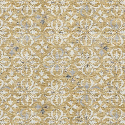 5' X 8' Gold And Gray Floral Washable Area Rug With UV Protection