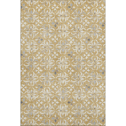 8' X 10' Gold And Gray Floral Washable Area Rug With UV Protection
