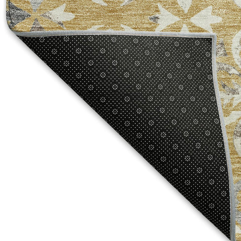 8' X 10' Gold And Gray Floral Washable Area Rug With UV Protection
