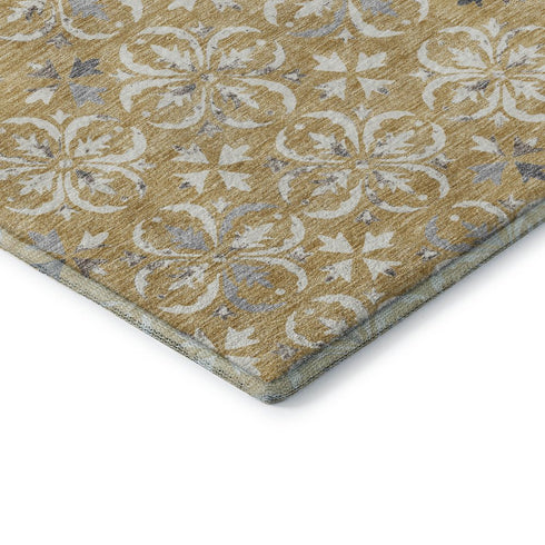 8' X 10' Gold And Gray Floral Washable Area Rug With UV Protection