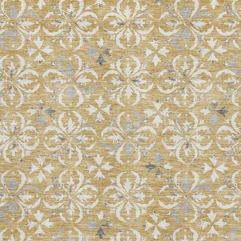 8' X 10' Gold And Gray Floral Washable Area Rug With UV Protection