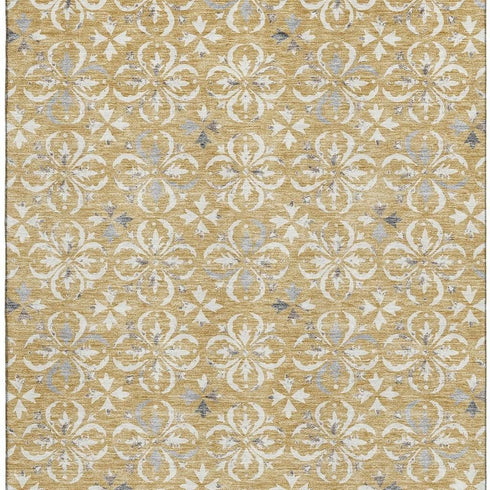 8' X 10' Gold And Gray Floral Washable Area Rug With UV Protection