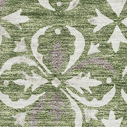 5' X 8' Green And Ivory Floral Washable Area Rug With UV Protection