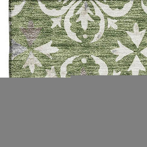 5' X 8' Green And Ivory Floral Washable Area Rug With UV Protection