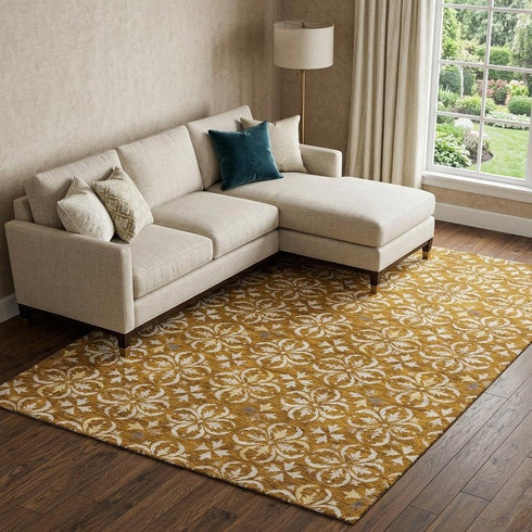 8' X 10' Rust And Beige Floral Washable Area Rug With UV Protection
