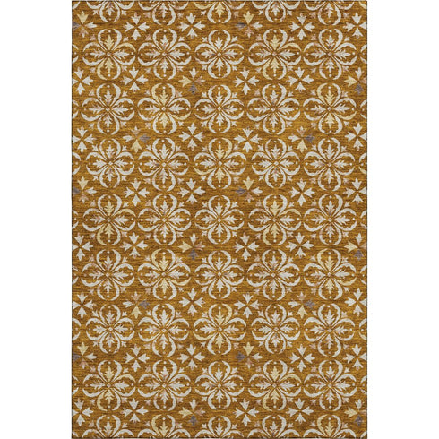 8' X 10' Rust And Beige Floral Washable Area Rug With UV Protection