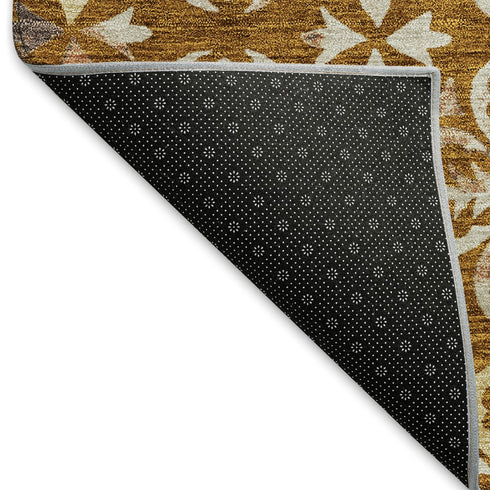 8' X 10' Rust And Beige Floral Washable Area Rug With UV Protection