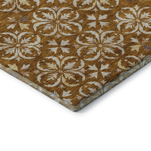 8' X 10' Rust And Beige Floral Washable Area Rug With UV Protection