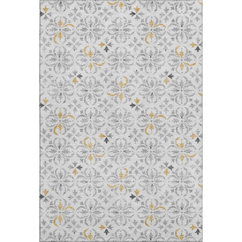 5' X 8' Silver And Gray Floral Washable Area Rug With UV Protection