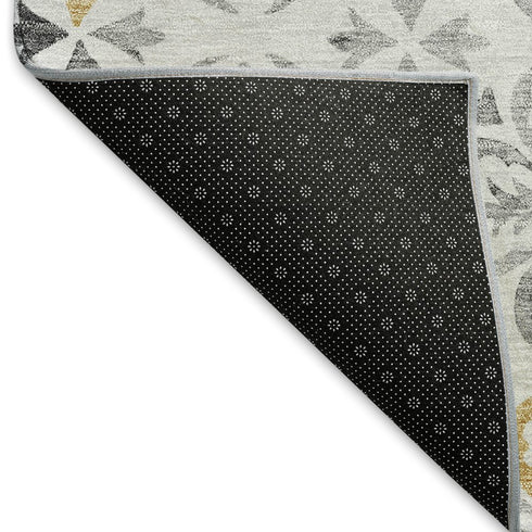 5' X 8' Silver And Gray Floral Washable Area Rug With UV Protection
