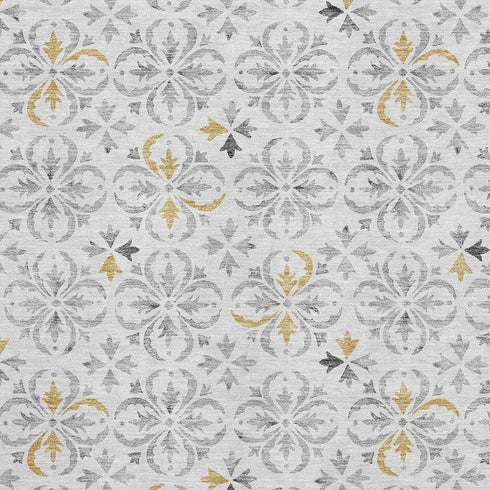 5' X 8' Silver And Gray Floral Washable Area Rug With UV Protection