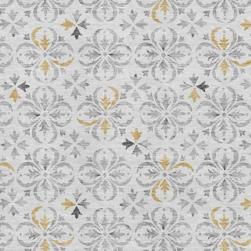 8' X 10' Silver And Gray Floral Washable Area Rug With UV Protection