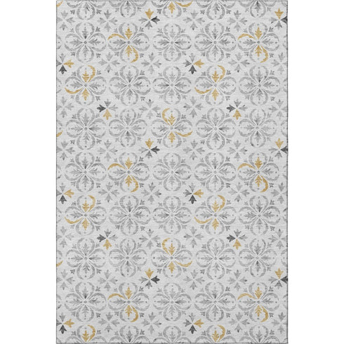 8' X 10' Silver And Gray Floral Washable Area Rug With UV Protection