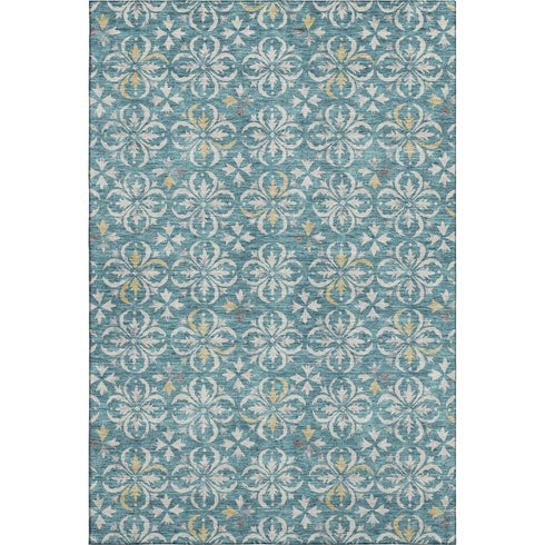 8' X 10' Teal And Ivory Floral Washable Area Rug With UV Protection