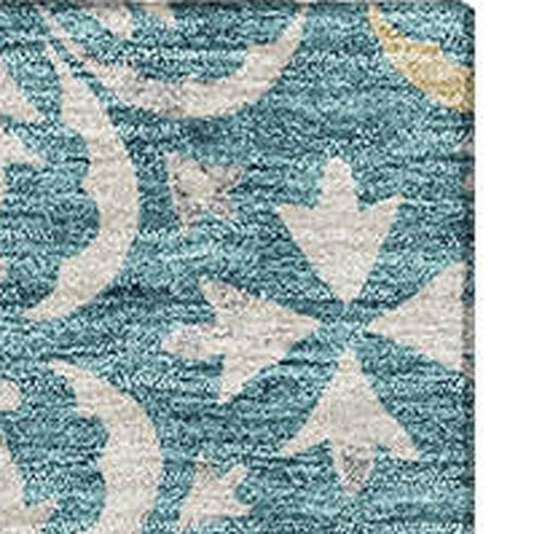 8' X 10' Teal And Ivory Floral Washable Area Rug With UV Protection