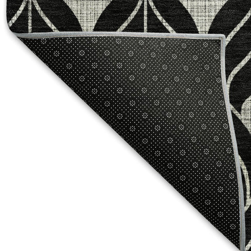 5' X 8' Black And Gray Geometric Washable Area Rug With UV Protection