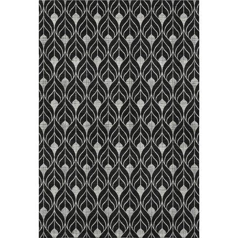 5' X 8' Black And Gray Geometric Washable Area Rug With UV Protection