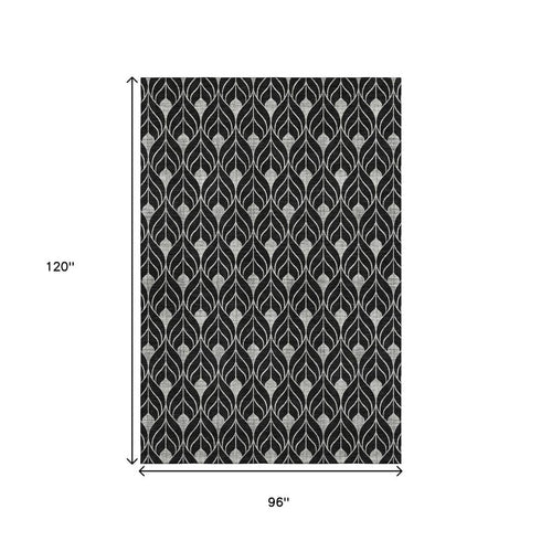 8' X 10' Black And Gray Geometric Washable Area Rug With UV Protection