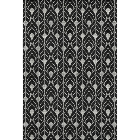 8' X 10' Black And Gray Geometric Washable Area Rug With UV Protection
