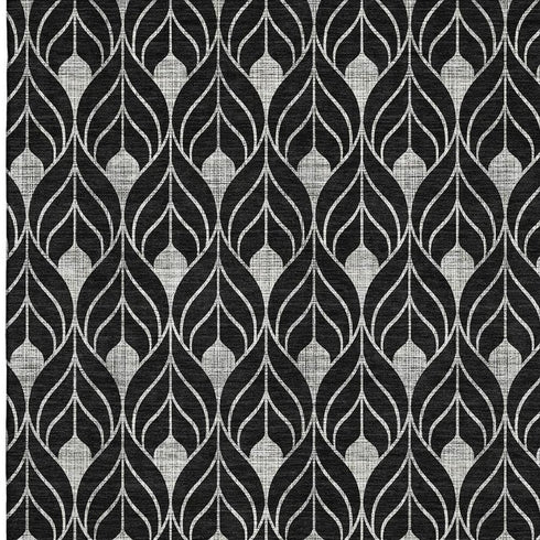 8' X 10' Black And Gray Geometric Washable Area Rug With UV Protection
