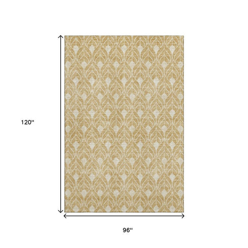 8' X 10' Gold And Beige Geometric Washable Area Rug With UV Protection