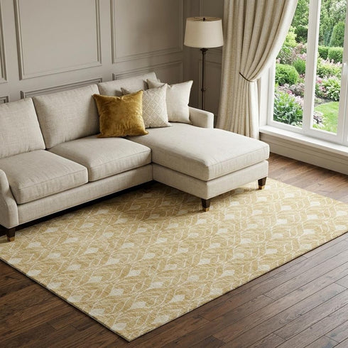 8' X 10' Gold And Beige Geometric Washable Area Rug With UV Protection
