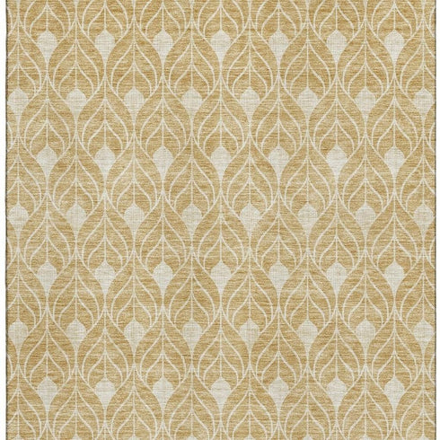 8' X 10' Gold And Beige Geometric Washable Area Rug With UV Protection