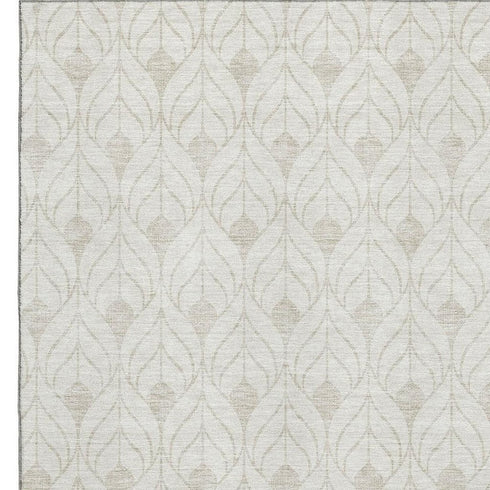 5' X 8' Ivory And Beige Geometric Washable Area Rug With UV Protection