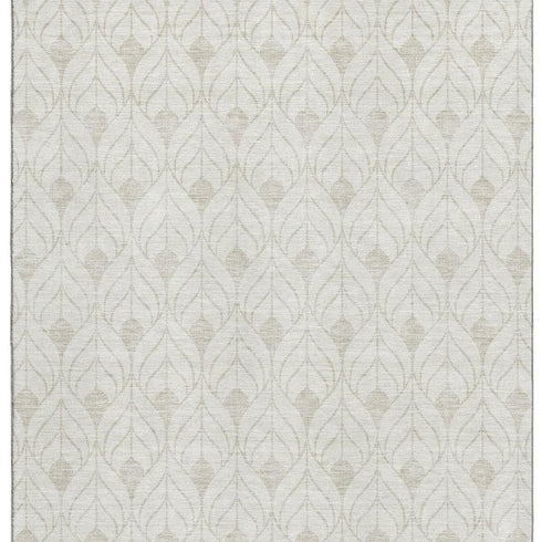 5' X 8' Ivory And Beige Geometric Washable Area Rug With UV Protection