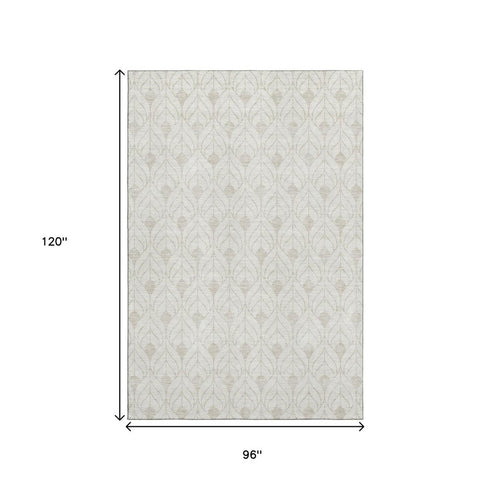 8' X 10' Ivory And Beige Geometric Washable Area Rug With UV Protection