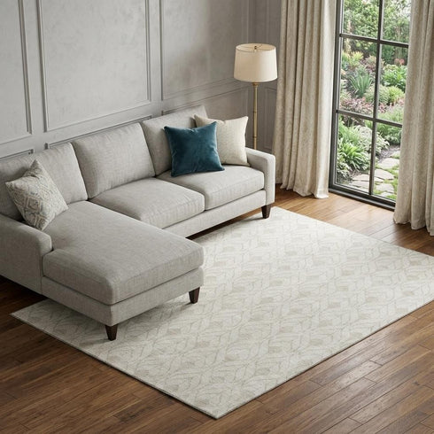 8' X 10' Ivory And Beige Geometric Washable Area Rug With UV Protection
