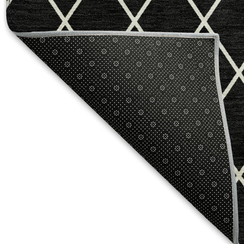 5' X 8' Black And Ivory Geometric Washable Area Rug With UV Protection