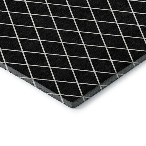 5' X 8' Black And Ivory Geometric Washable Area Rug With UV Protection