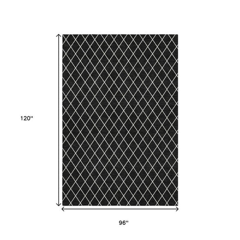 8' X 10' Black And Ivory Geometric Washable Area Rug With UV Protection