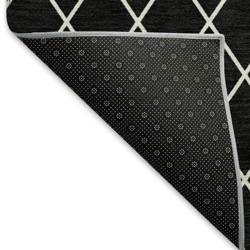 8' X 10' Black And Ivory Geometric Washable Area Rug With UV Protection