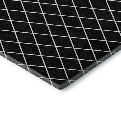 8' X 10' Black And Ivory Geometric Washable Area Rug With UV Protection