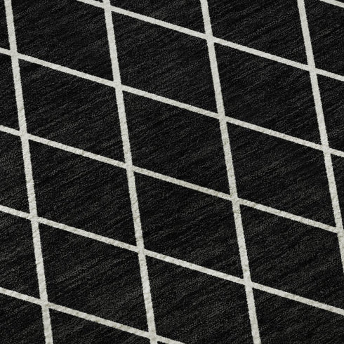 8' X 10' Black And Ivory Geometric Washable Area Rug With UV Protection