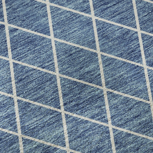 9' X 12' Denim Blue And Ivory Geometric Washable Area Rug With UV Protection