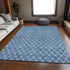 9' X 12' Denim Blue And Ivory Geometric Washable Area Rug With UV Protection