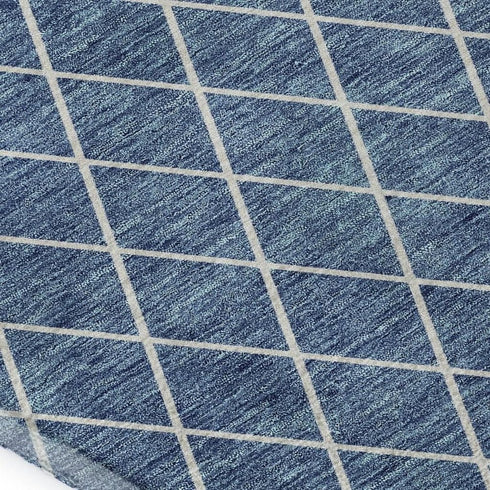 9' X 12' Denim Blue And Ivory Geometric Washable Area Rug With UV Protection