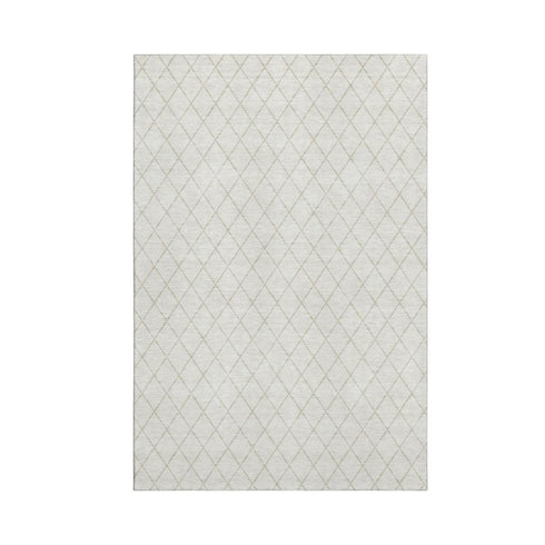 5' X 8' Ivory And Beige Geometric Washable Area Rug With UV Protection